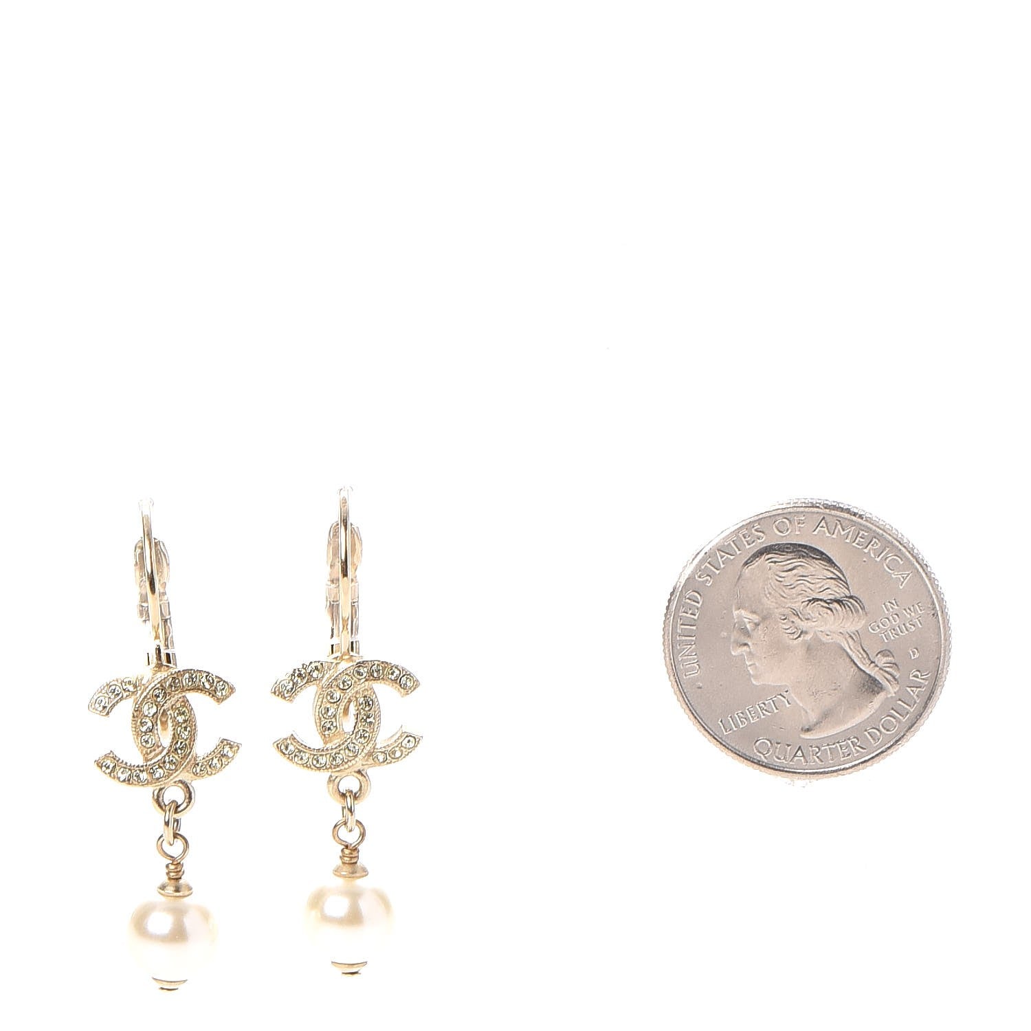 Chanel Crystal Pearl CC Drop Earrings Gold 2 of 5