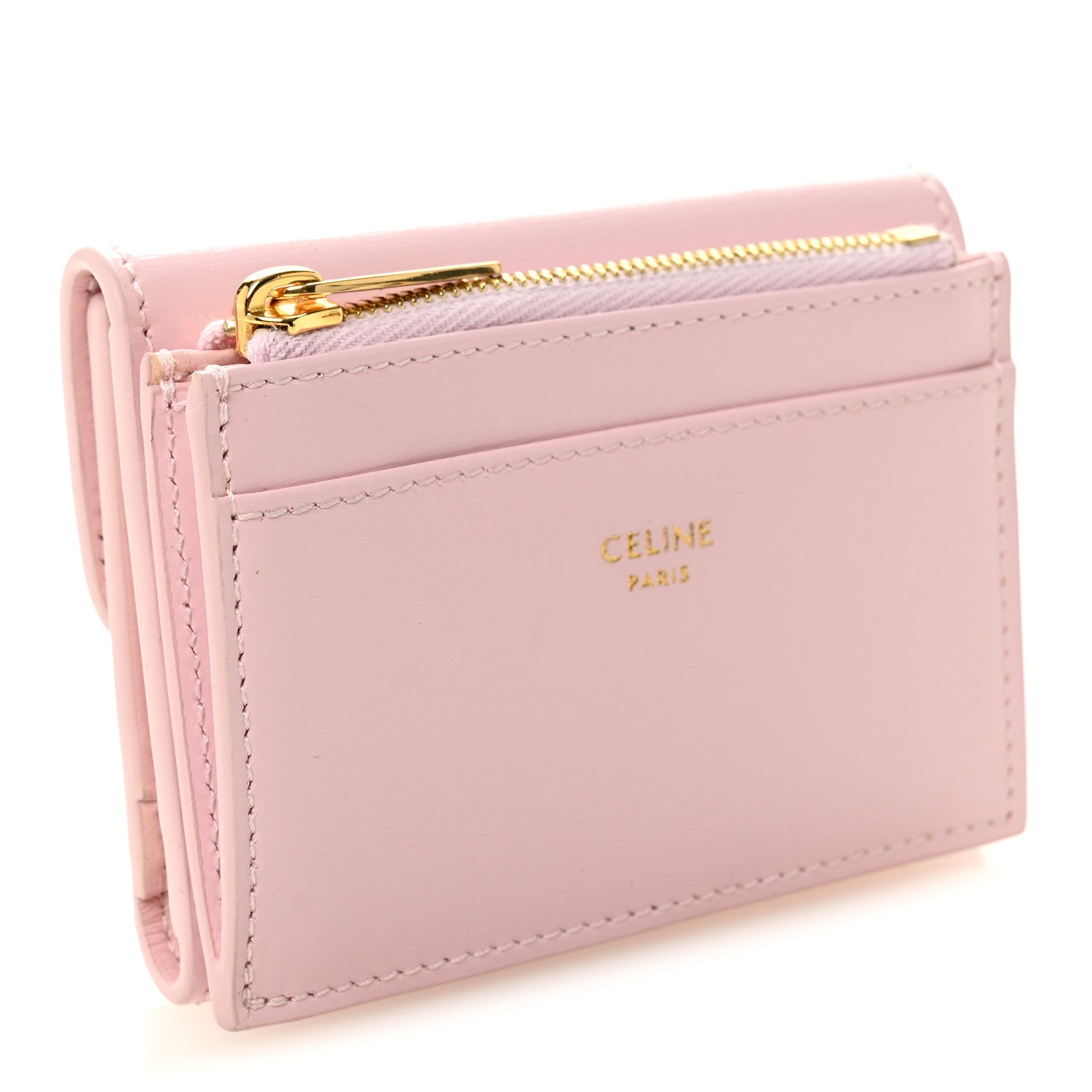 Celine Shiny Calfskin Compact Triomphe Wallet With Coin Purse Pink 3 of 10