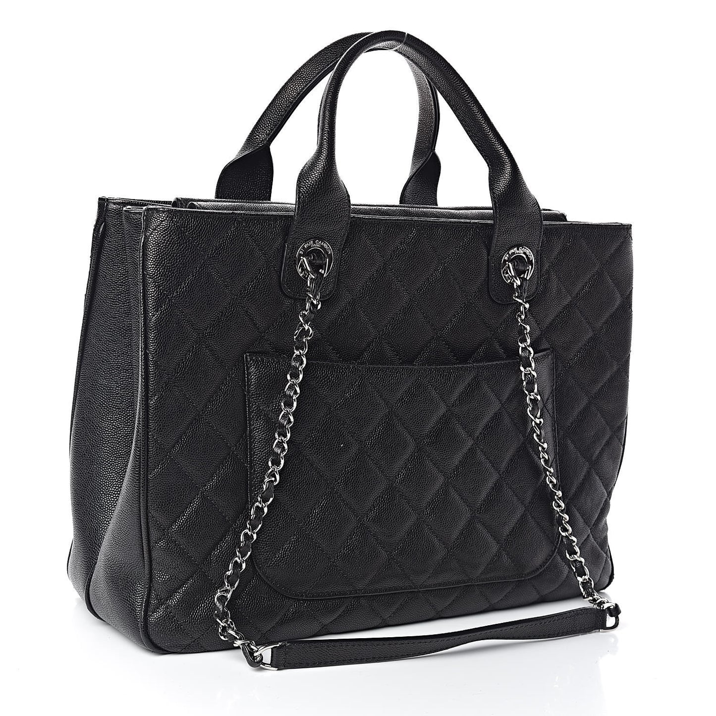 Caviar Quilted Large Urban Companion Top Handle Shopping Tote Black