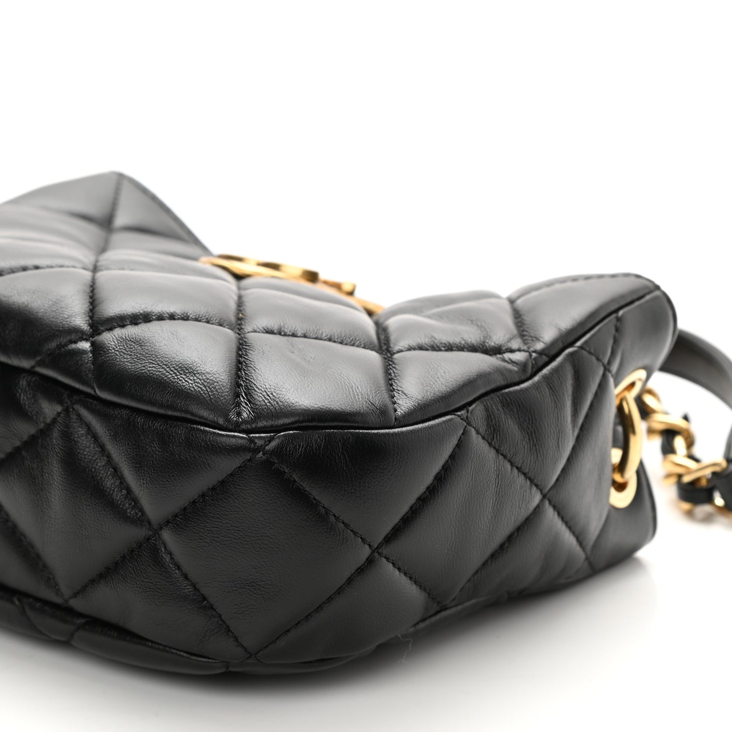 Lambskin Quilted Small Chain Hobo Black