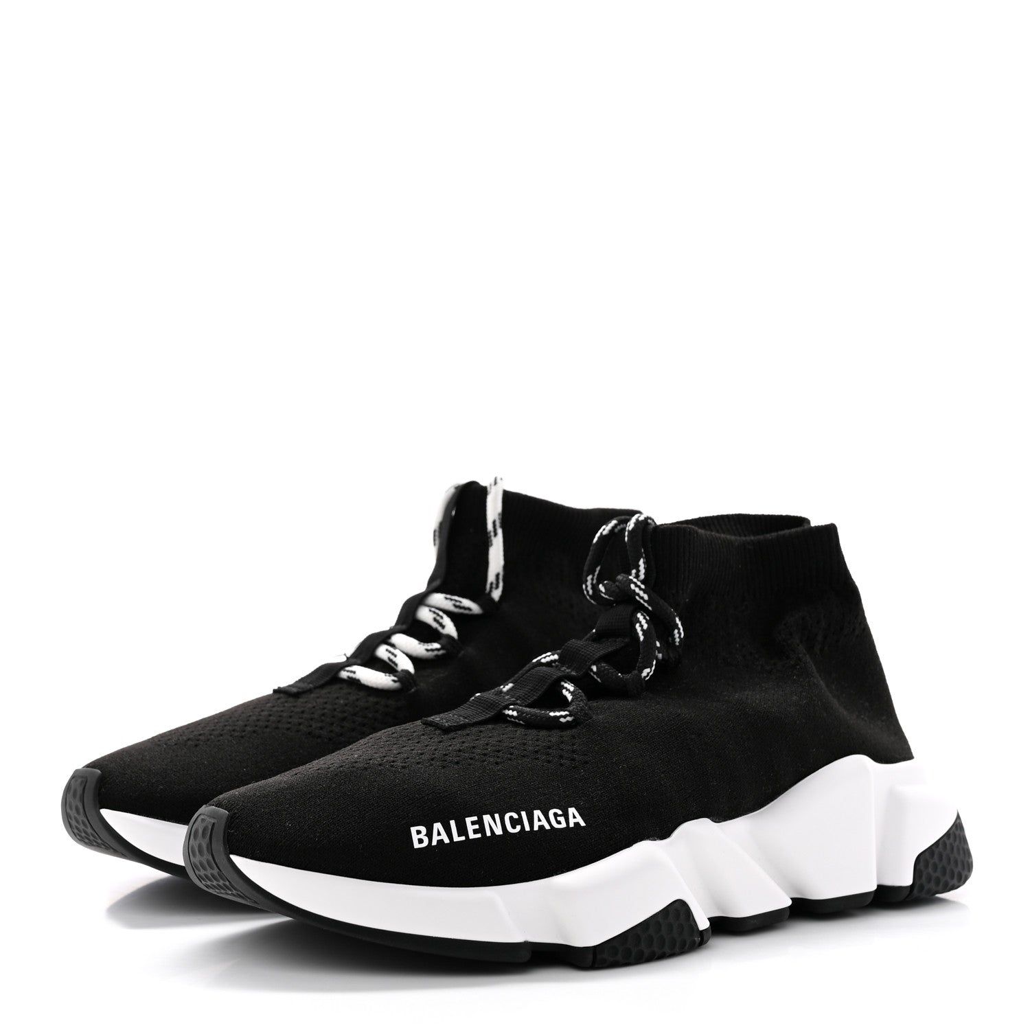 Balenciaga Recycled Knit Bi-Color Sole Womens Speed Lace Up Sneakers 37 Black White 3 of 13
