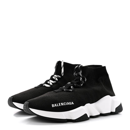 Balenciaga Recycled Knit Bi-Color Sole Womens Speed Lace Up Sneakers 37 Black White 3 of 13