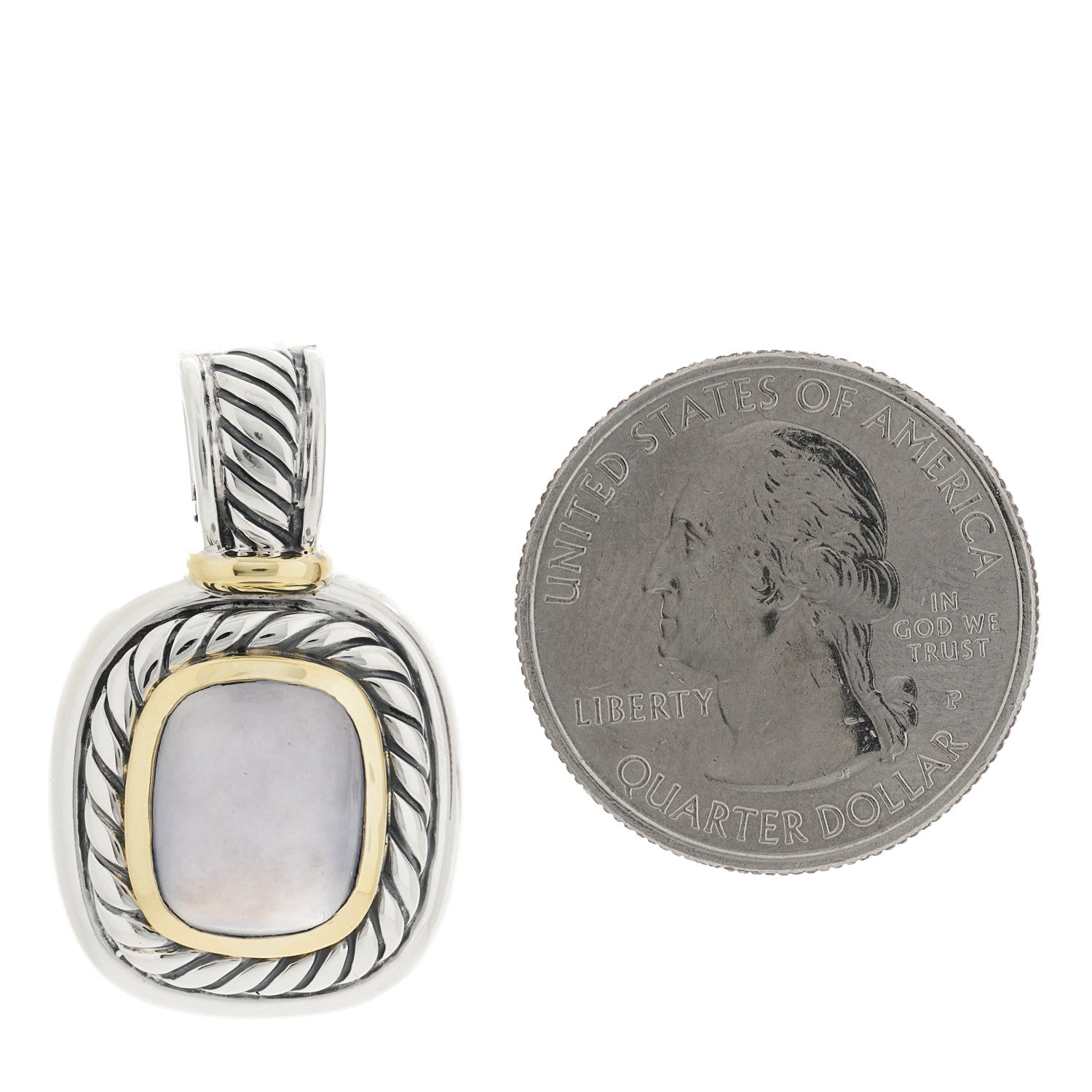 David Yurman Sterling Silver 14K Yellow Gold Blue Chalcedony Albion Pendant 2 of 4