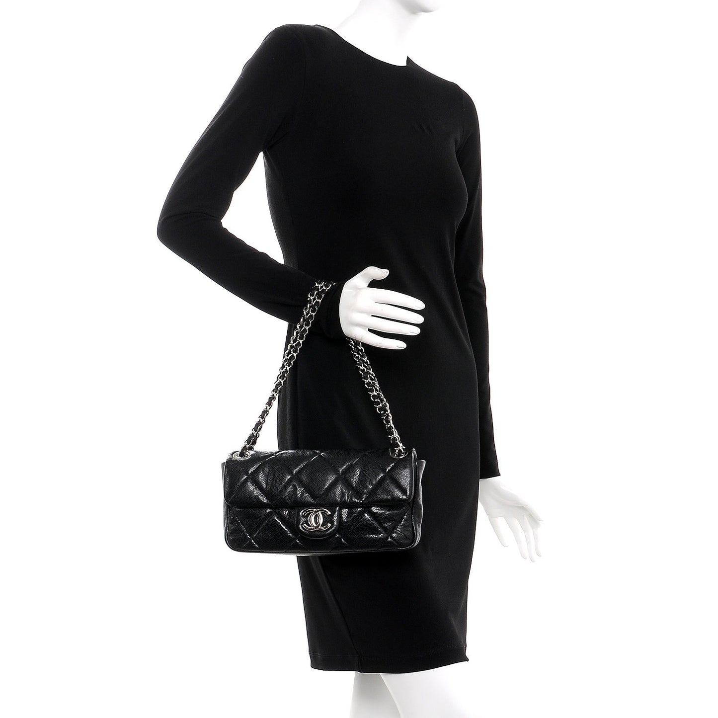 Glazed Caviar Quilted Small Nature Flap Bag Black
