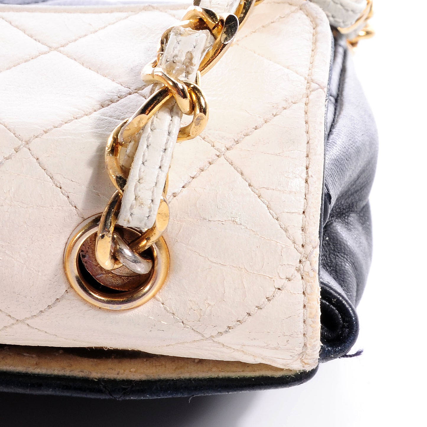 Lambskin Quilted Bi-Color Extra Mini Flap Navy White