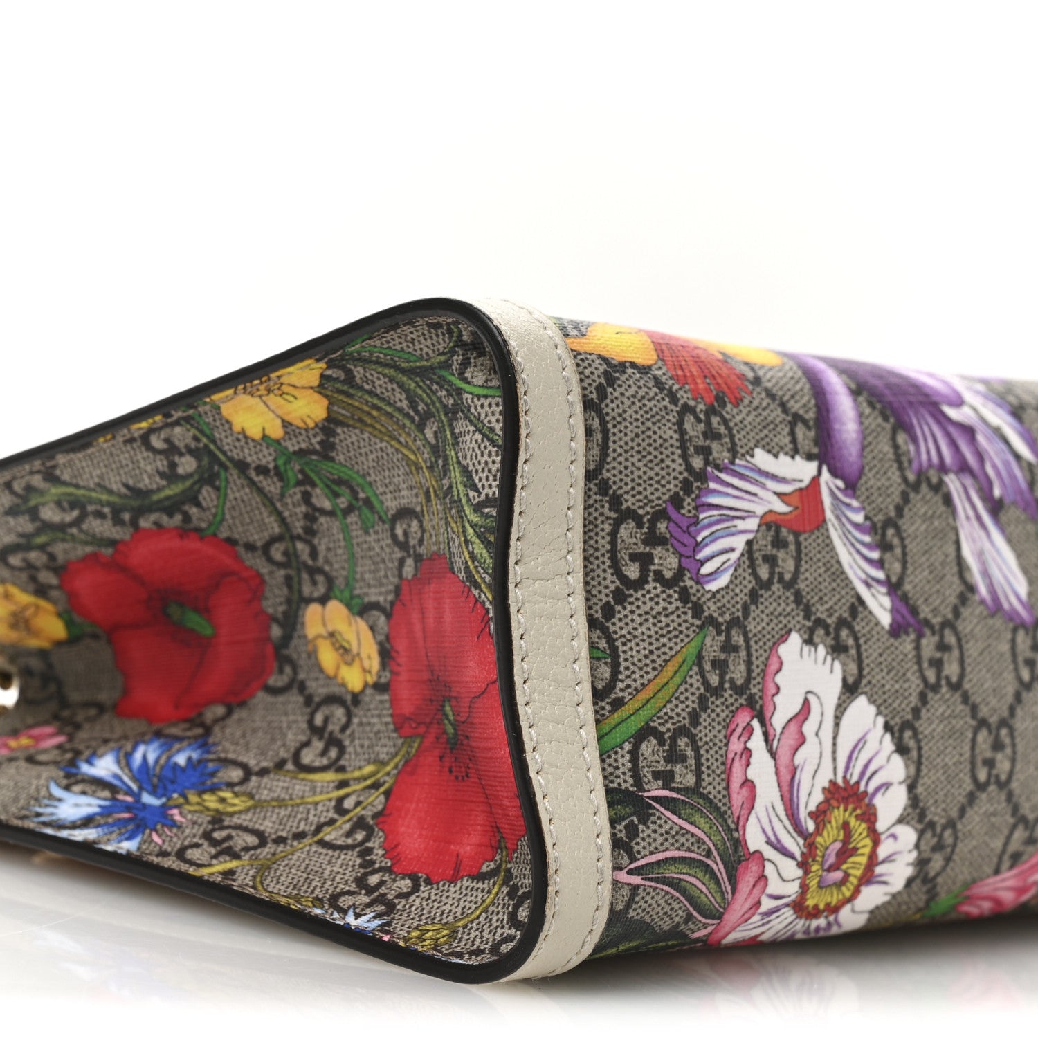 Gucci GG Supreme Monogram Flora Textured Calfskin Small Padlock Tote Beige Ebony Multicolor Mystic White 9 of 10