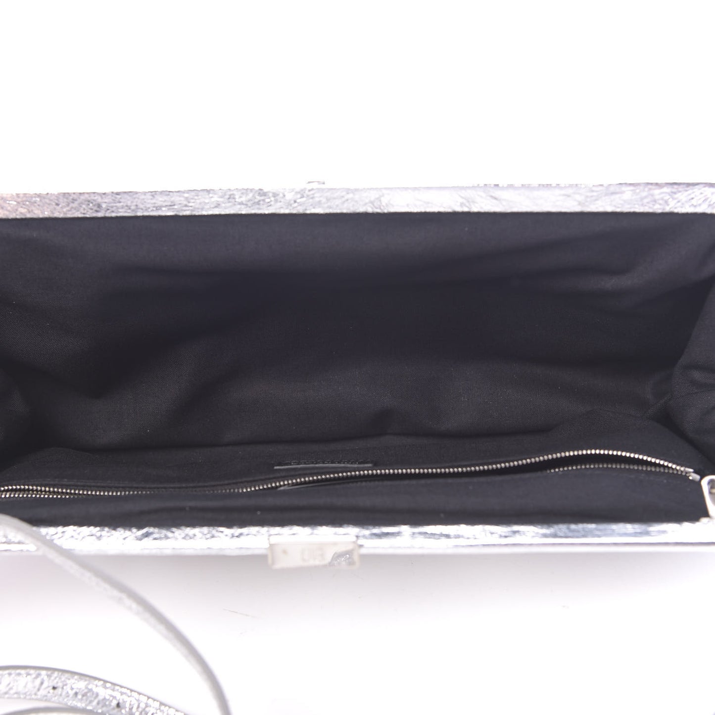 Metallic Textured Calfskin Logo XL Cloud Clutch Silver