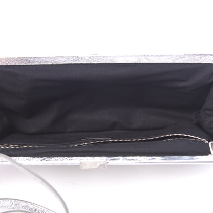 Balenciaga Metallic Textured Calfskin Logo XL Cloud Clutch Silver 5 of 10