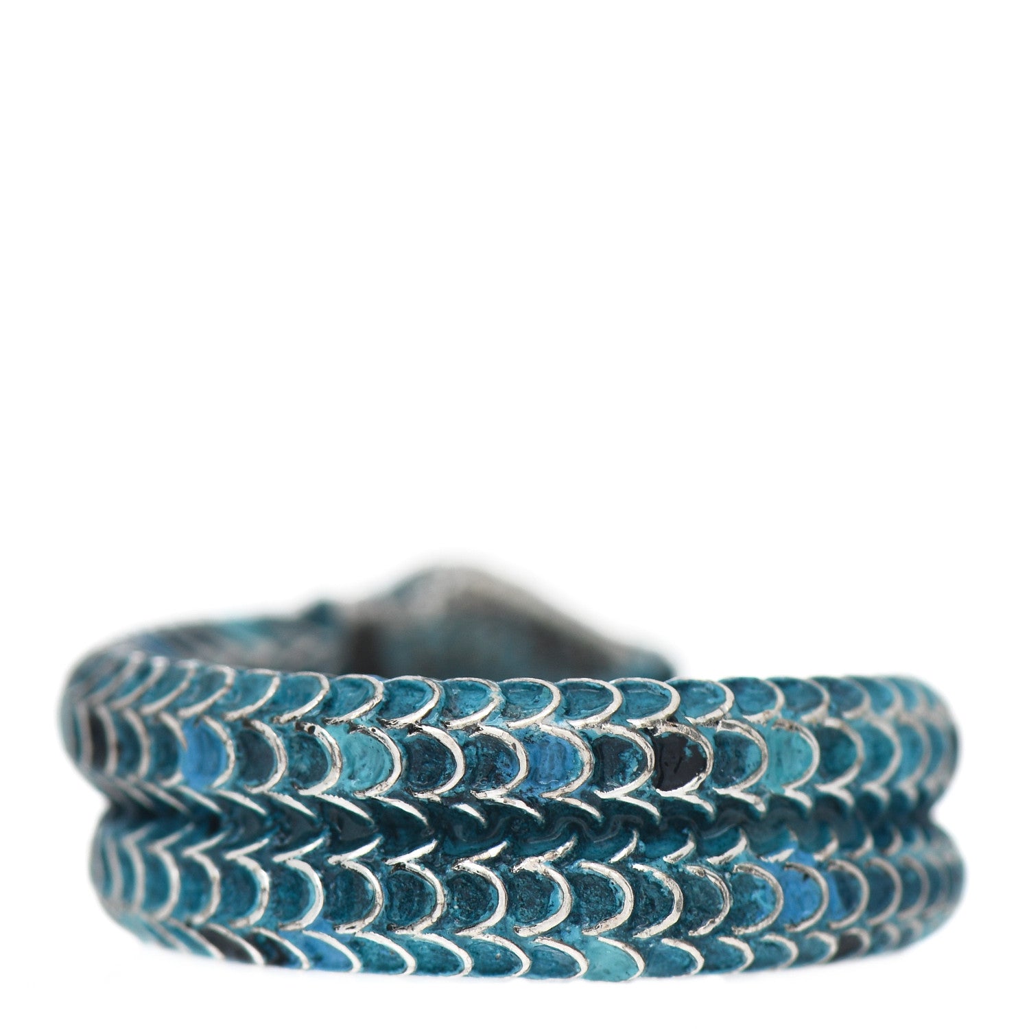 Gucci Sterling Silver Enamel Garden Snake Band Ring Blue 61 9.5 3 of 5