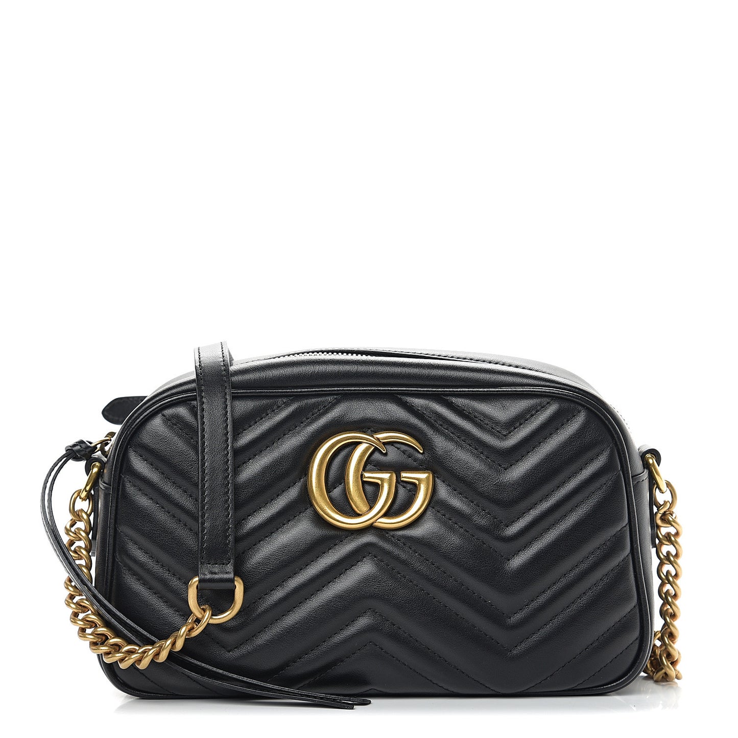 Calfskin Matelasse Small GG Marmont Chain Shoulder Bag Black