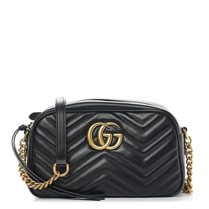 Gucci Calfskin Matelasse Small GG Marmont Chain Shoulder Bag Black 1 of 10