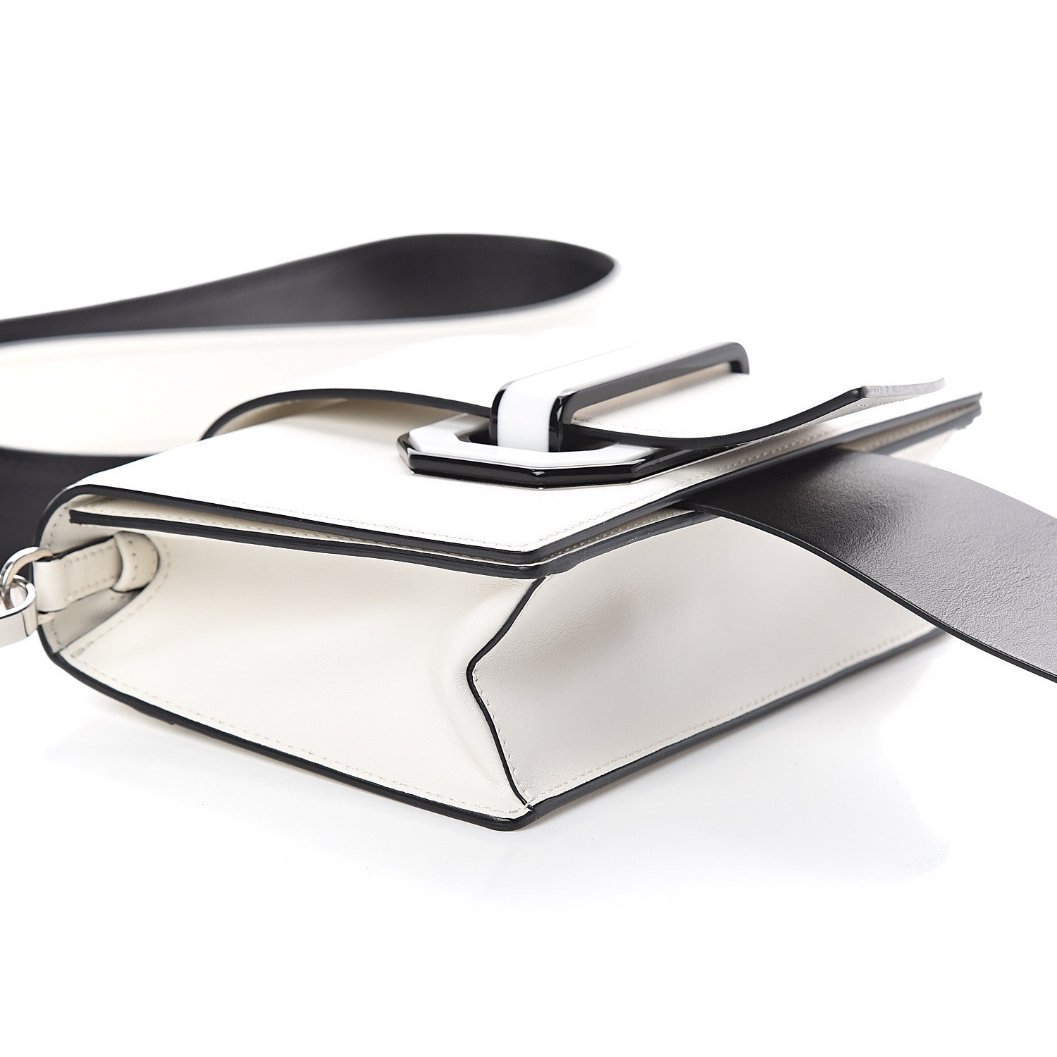 Prada City Calf Plex Ribbon Bag White Black 6 of 7
