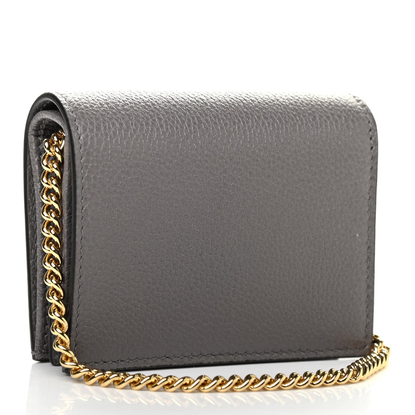 Grainy Calfskin Zumi Chain Card Case Wallet Dusty Grey