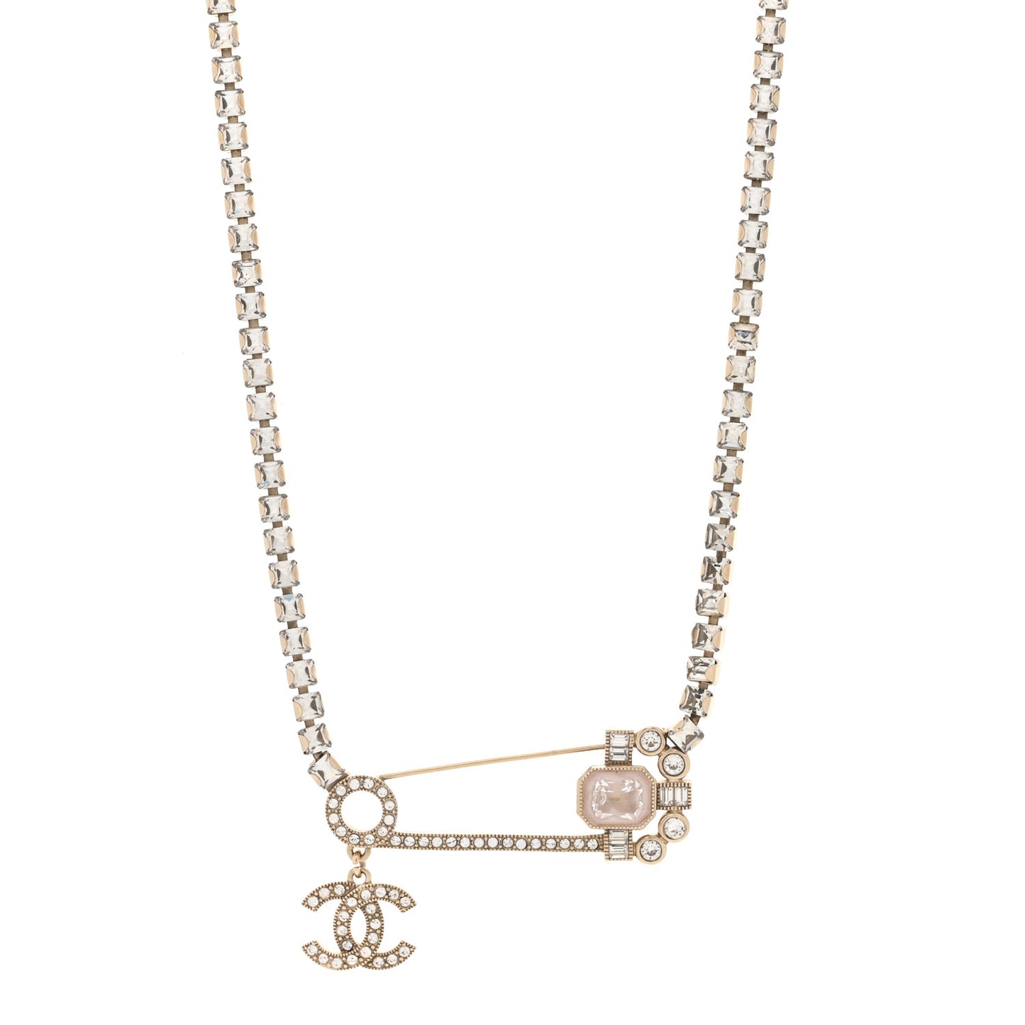 Crystal Pin Necklace Gold Pink