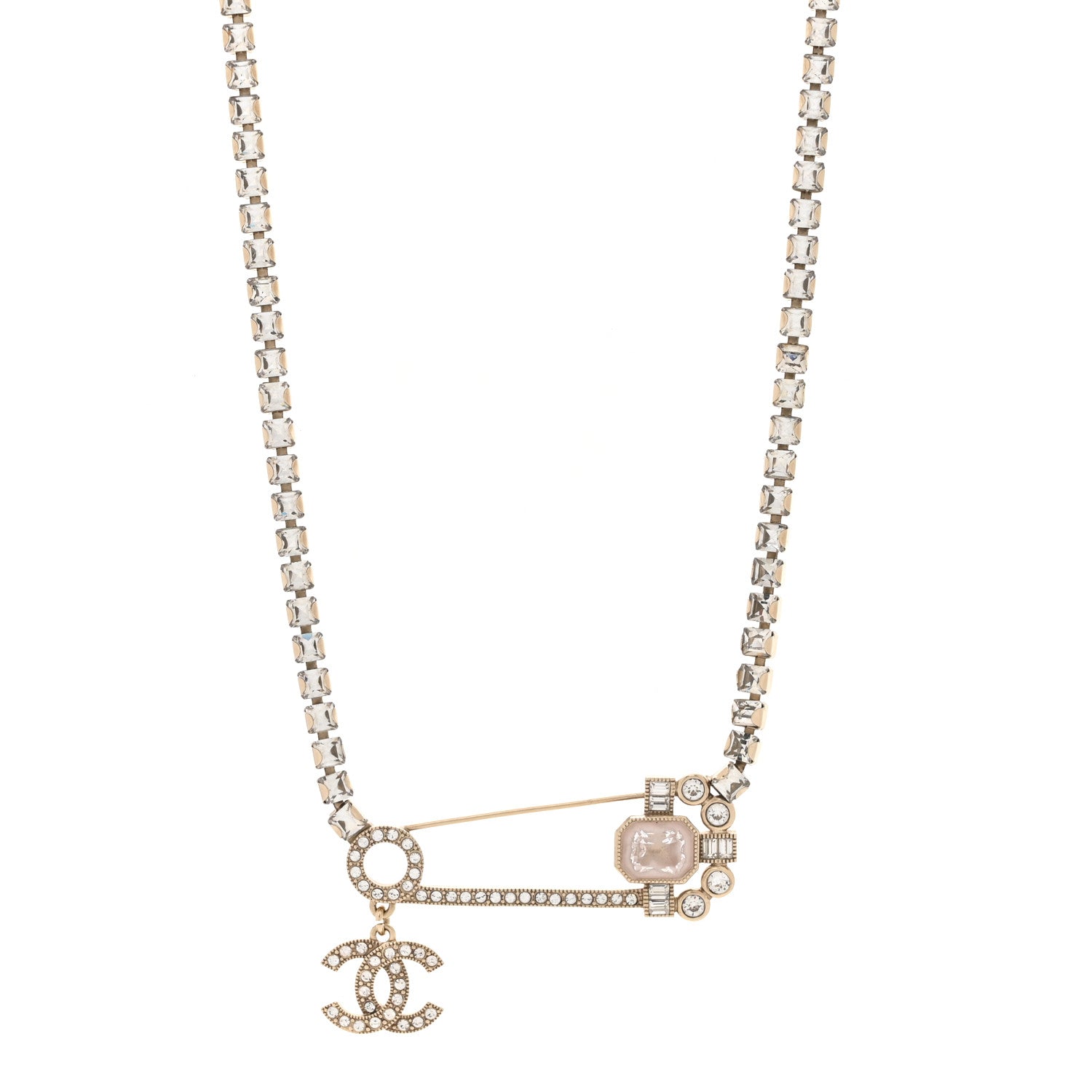 Chanel Crystal Pin Necklace Gold Pink 1 of 5