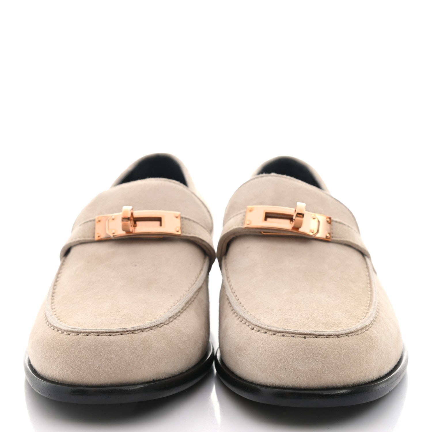 Hermes Suede Goatskin Womens Destin Loafer 38 Blanc Gomme 2 of 9