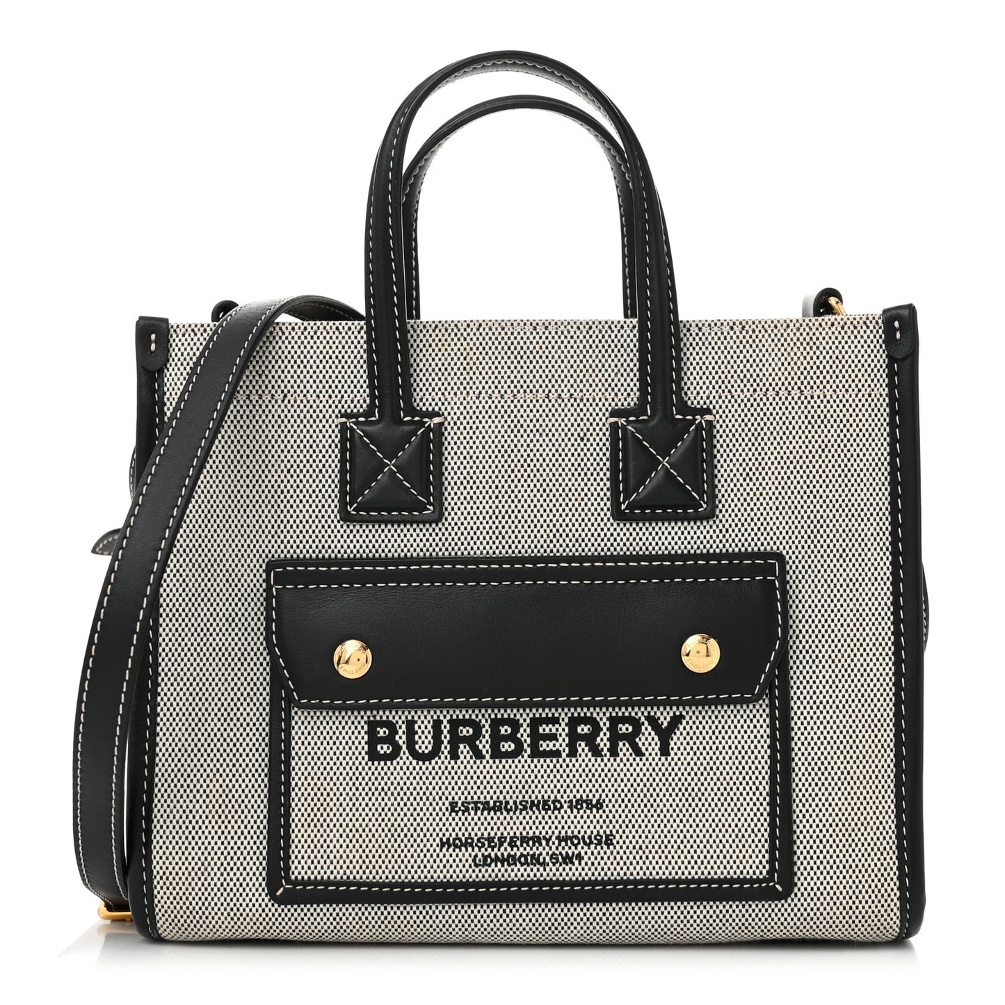 Canvas Smooth Calfskin Mini Two Tone Freya Tote Black