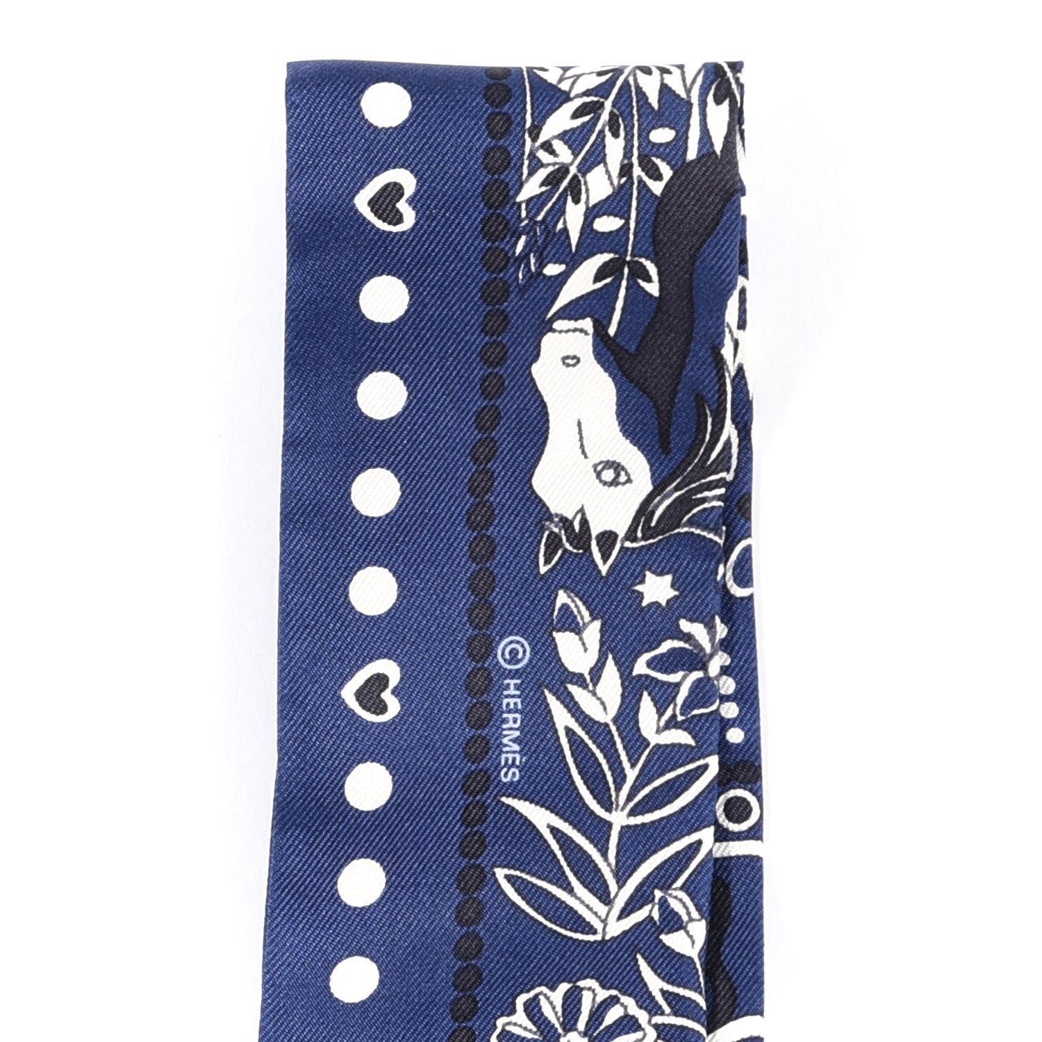 Hermes Silk Les Leopards Twilly Marine White 3 of 3