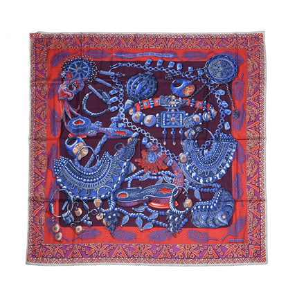 Hermes Cashmere Silk Zenobie Reine De Palmyre Shawl 140 Aubergine Bleu Dur Rouge 1 of 5