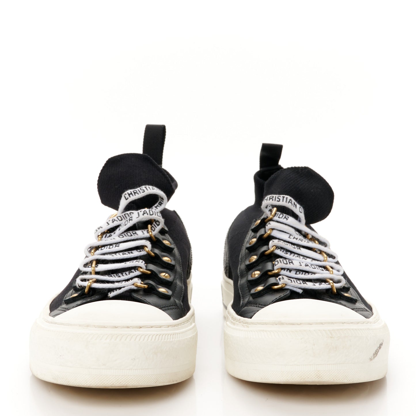 Technical Knit Calfskin Womens Walk'N'Dior High Top Sneaker 38.5 Black