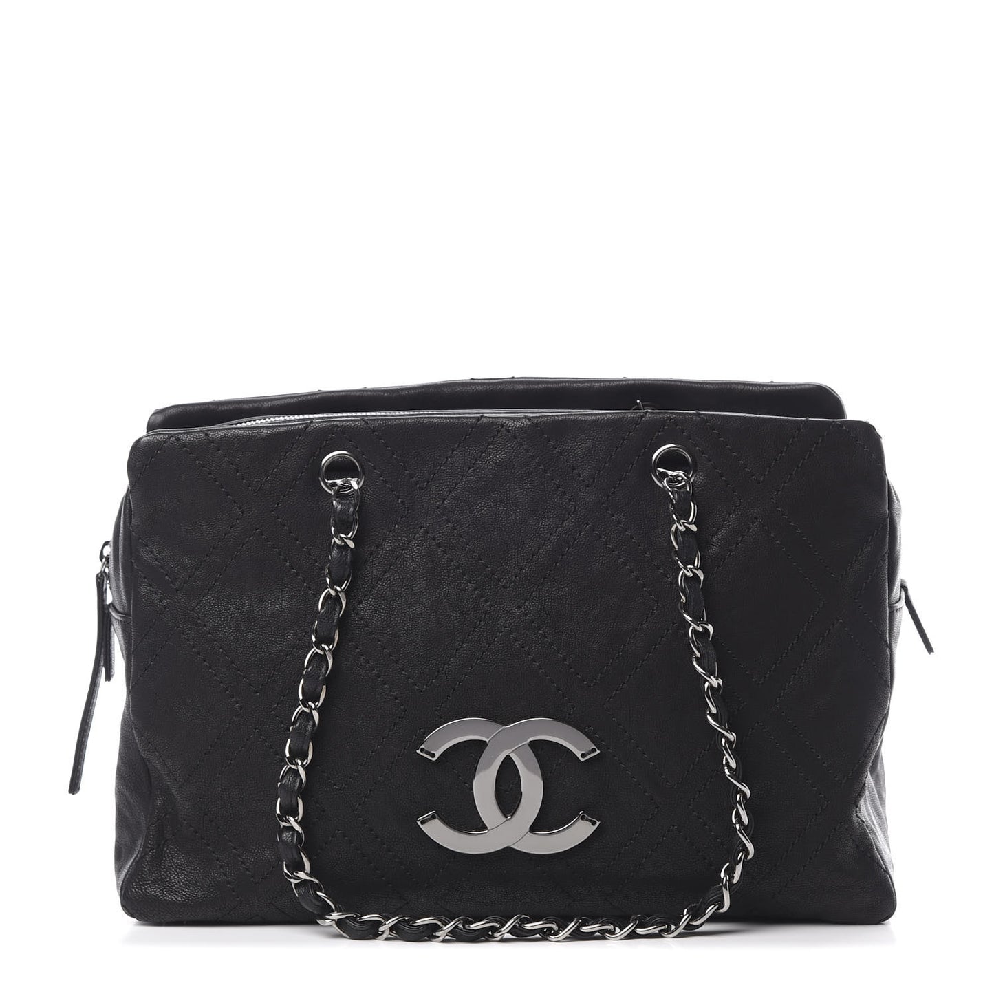 Calfskin Large Diamond Stitch Tote Black