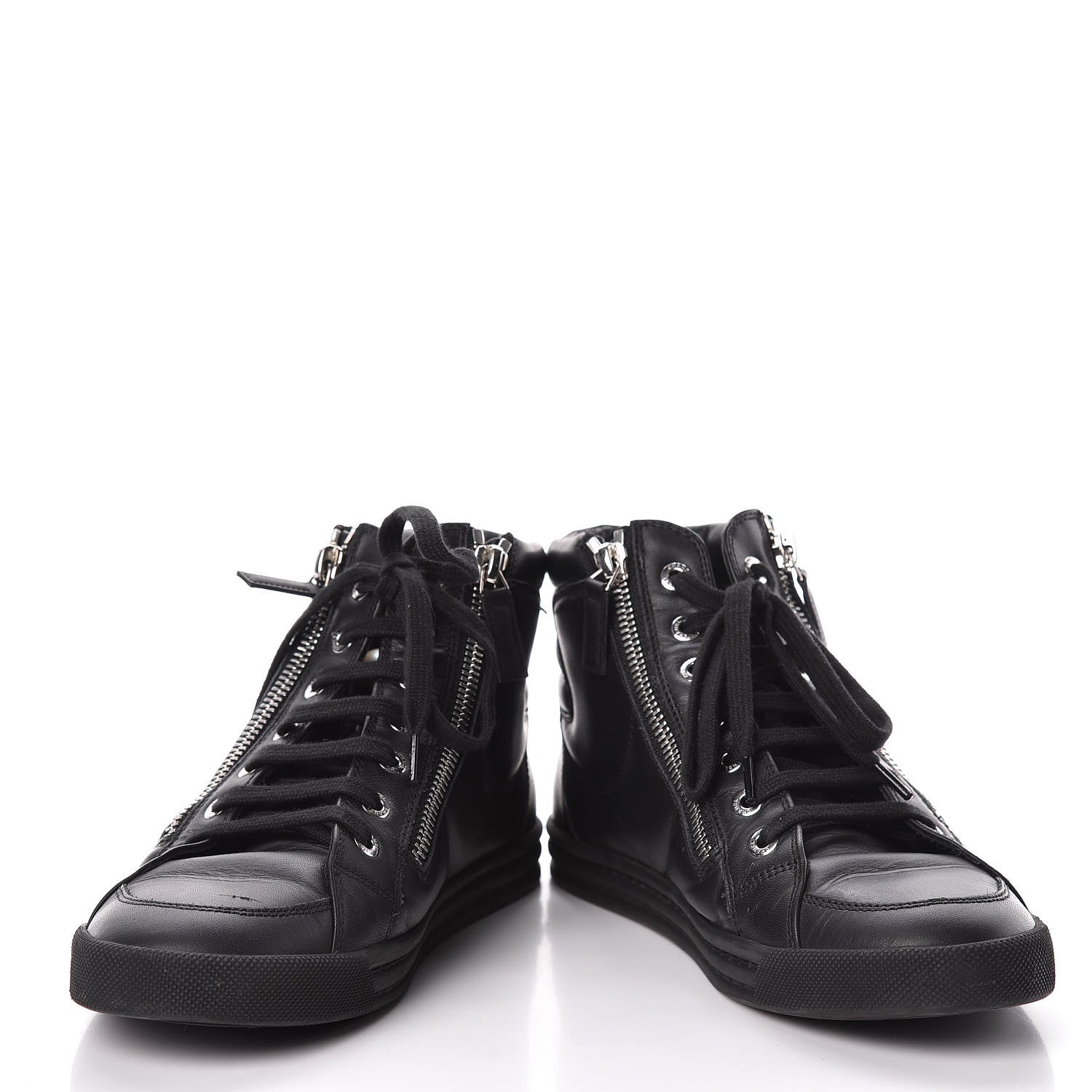 Chanel Calfskin Pearl High Top CC Sneakers 36 Black 5 of 16