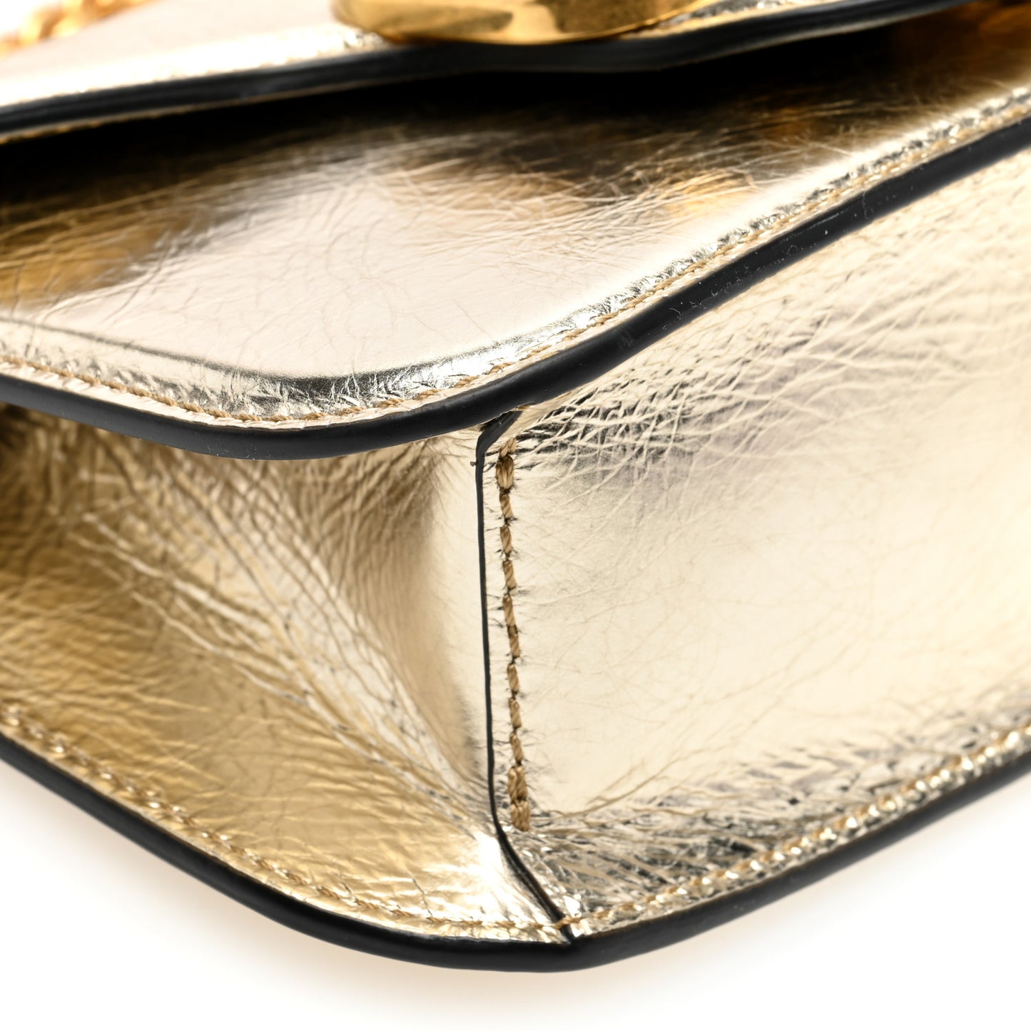 Metallic Crackle Effect Calfskin Vlogo Small Loco Shoulder Bag Platino