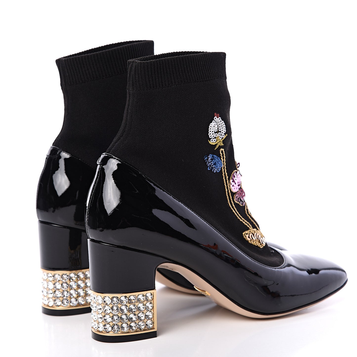 Patent Calfskin Candy Sock Ankle Boots 37 Black