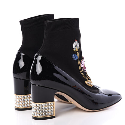 Gucci Patent Calfskin Candy Sock Ankle Boots 37 Black 4 of 10