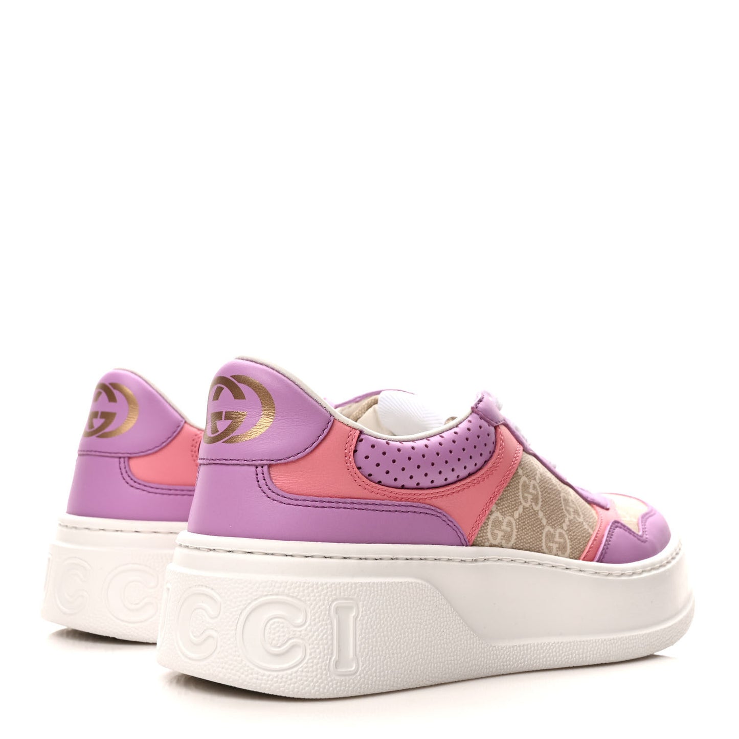 Calfskin GG Supreme Monogram Perforated Womens Platform 55mm Sneakers 38 Wild Cherry Beige Mystic White Bright Purple