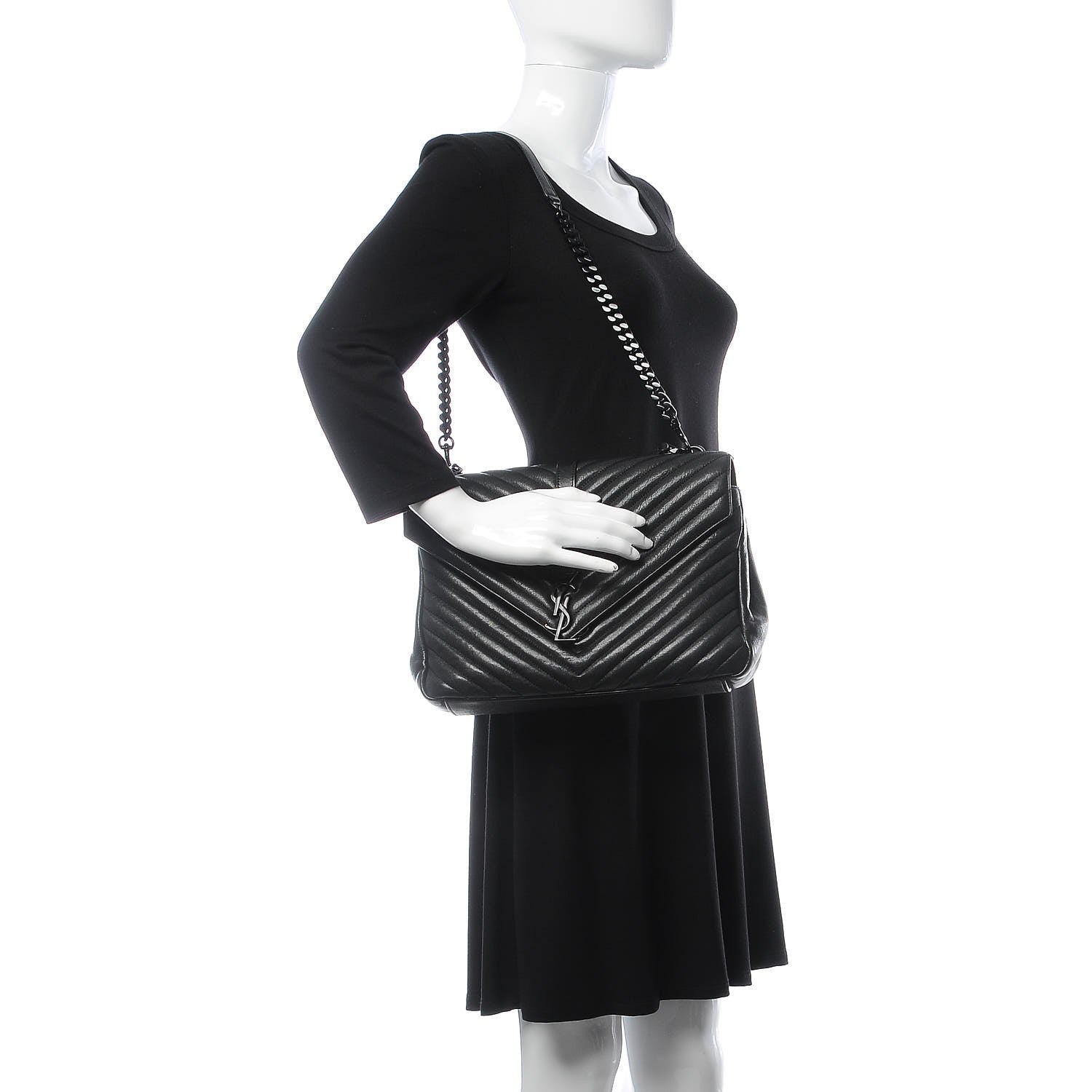 Saint Laurent Sheepskin Matelasse Chevron Monogram Large College Satchel Black 2 of 9