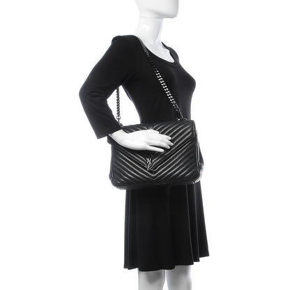 Saint Laurent Sheepskin Matelasse Chevron Monogram Large College Satchel Black 2 of 9