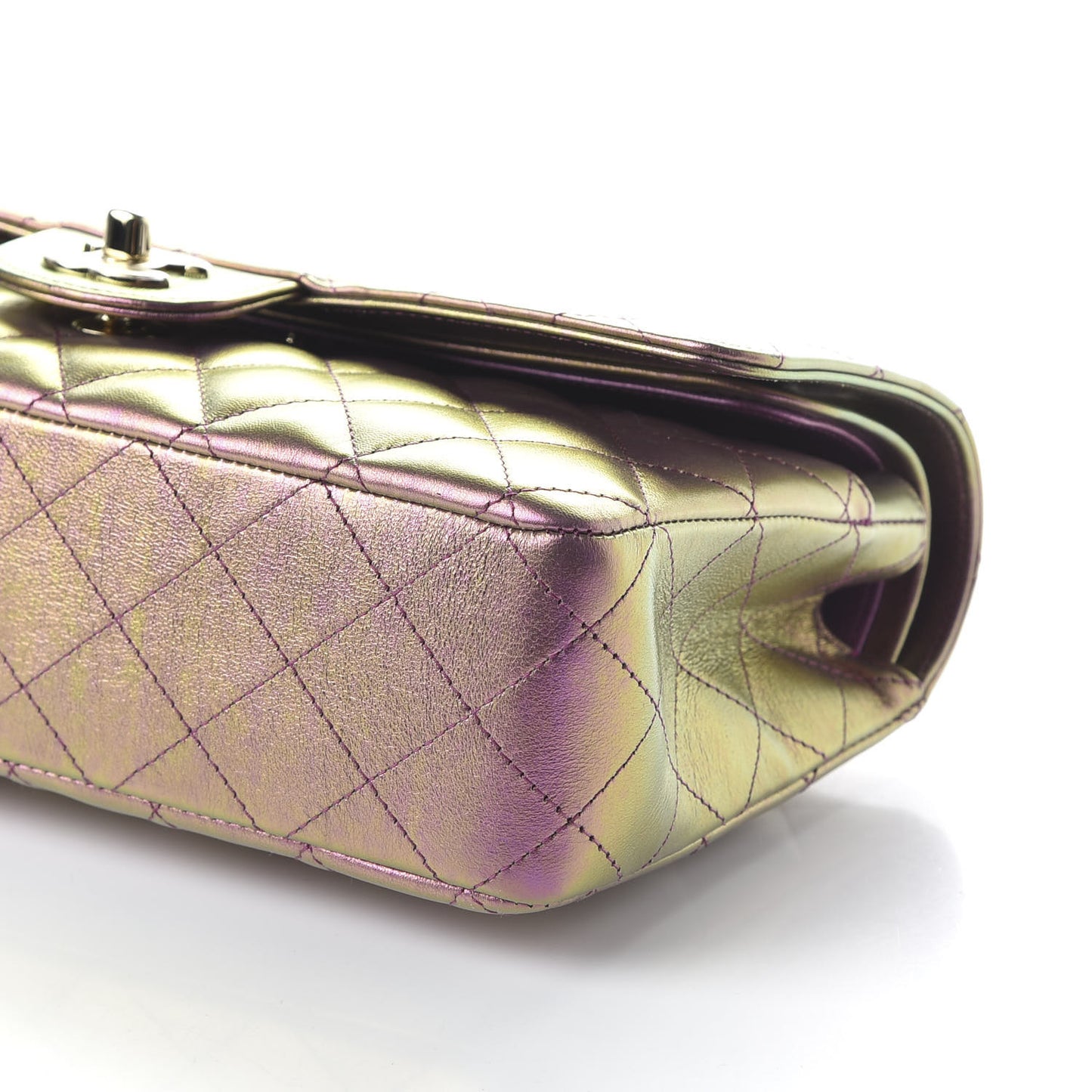 Iridescent Lambskin Quilted Medium Double Flap Purple