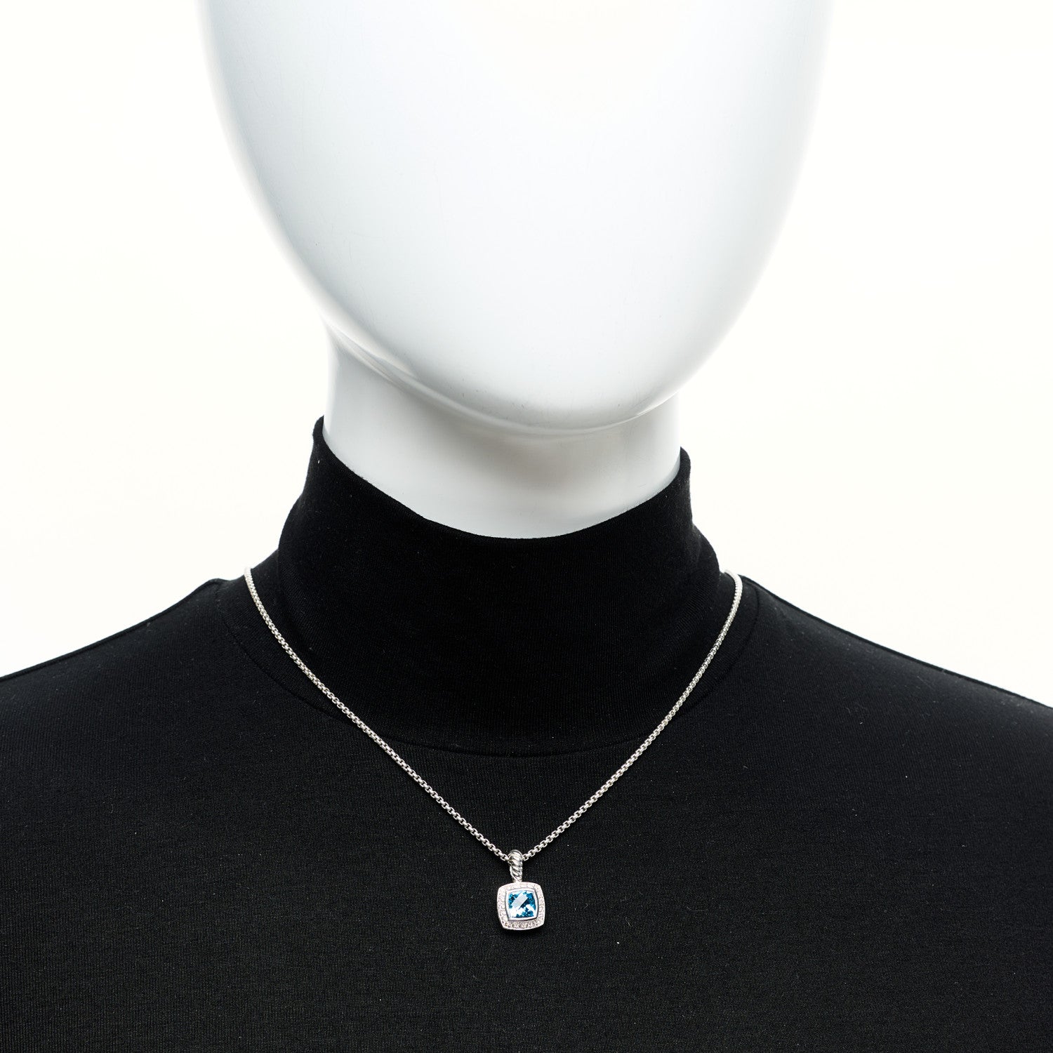 David Yurman Sterling Silver Diamond Blue Topaz 7mm Petite Albion Pendant Necklace 2 of 6
