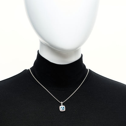 David Yurman Sterling Silver Diamond Blue Topaz 7mm Petite Albion Pendant Necklace 2 of 6