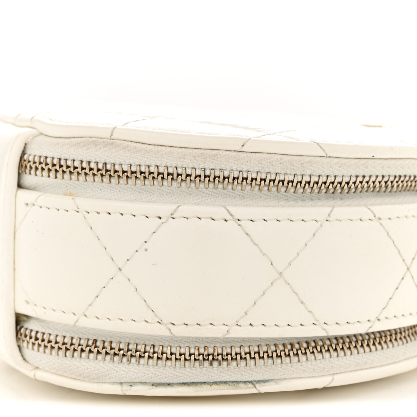 Lambskin Quilted Round Handle With Care Vanity With Chain White