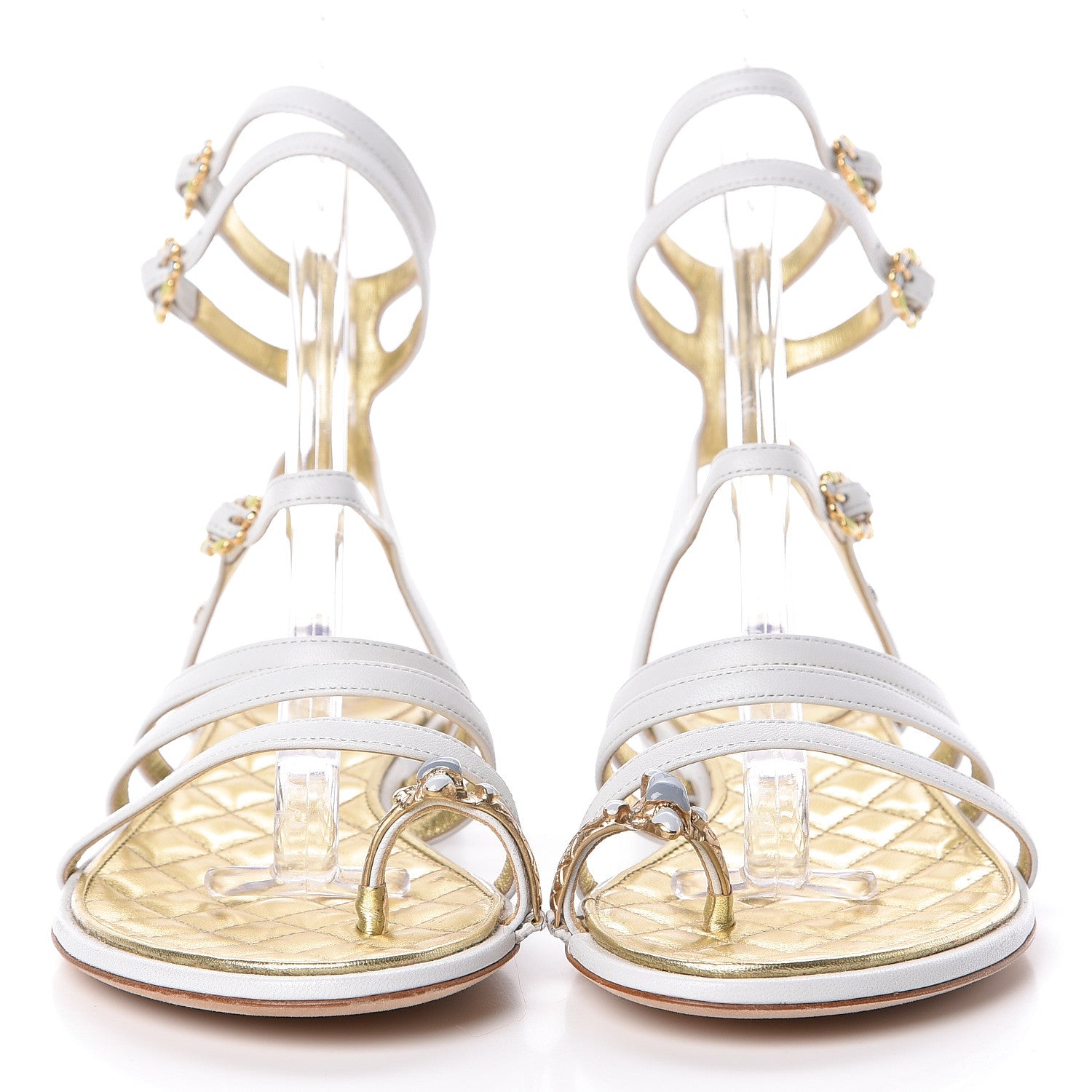 Chanel Lambskin Gripoix Flat Sandals 36.5 White 2 of 7