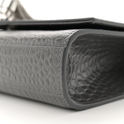 Saint Laurent Calfskin Crocodile Embossed Medium Classic Monogram Kate Tassel Satchel Storm 10 of 11