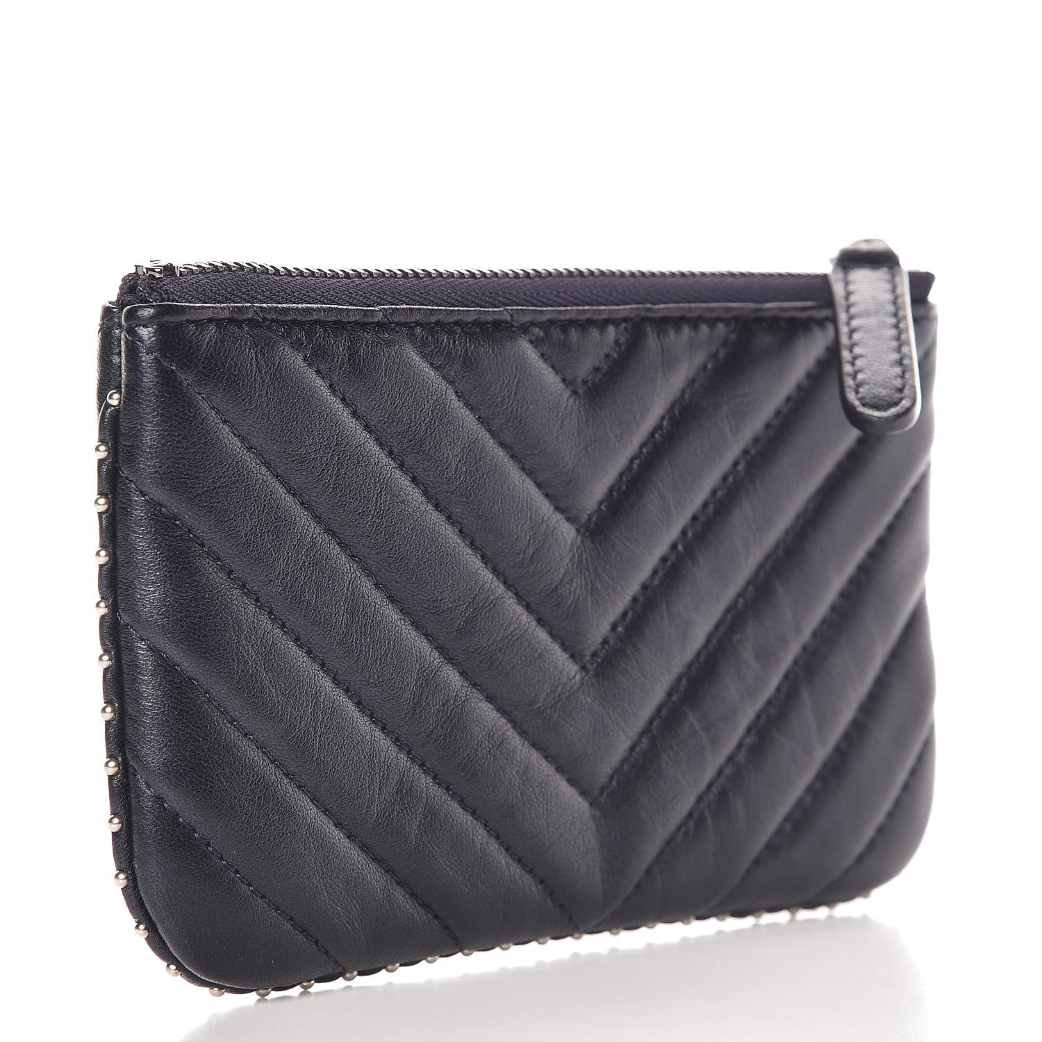 Chanel Lambskin Chevron Quilted Studded Small Cosmetic Case Dark Navy 3 of 8
