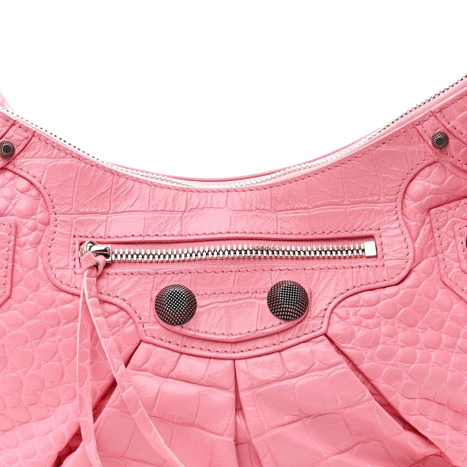 Balenciaga Extra Supple Calfskin Crocodile Embossed Small Le Cagole Shoulder Bag Sweet Pink 8 of 10