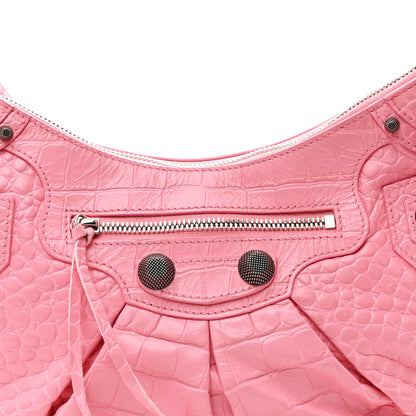 Balenciaga Extra Supple Calfskin Crocodile Embossed Small Le Cagole Shoulder Bag Sweet Pink 8 of 10