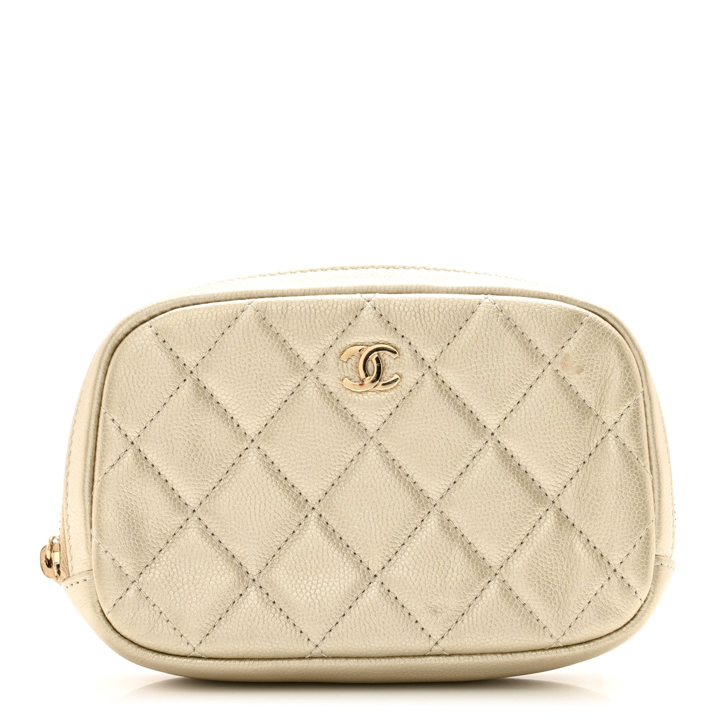 Metallic Calfskin Quilted Small Curvy Pouch Cosmetic Case Gold