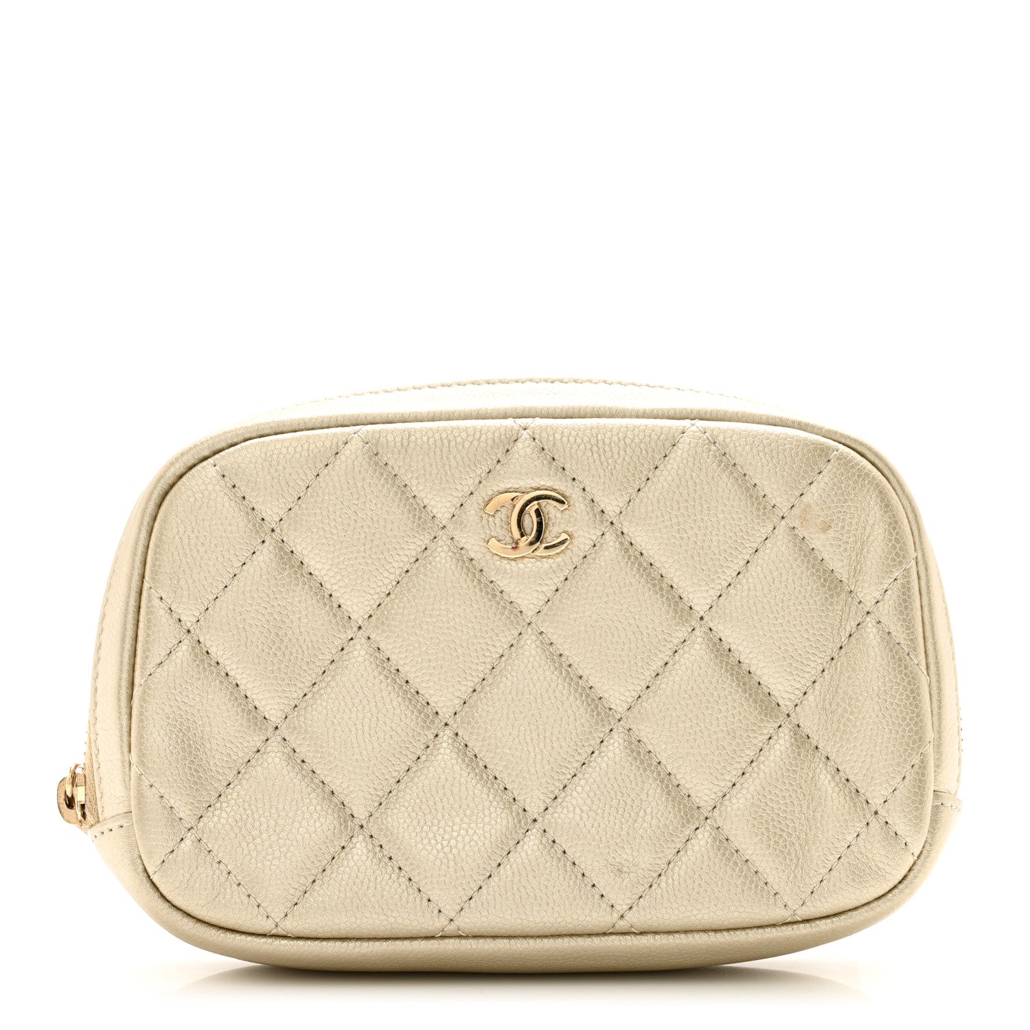 Chanel Metallic Calfskin Quilted Small Curvy Pouch Cosmetic Case Gold 1 of 7