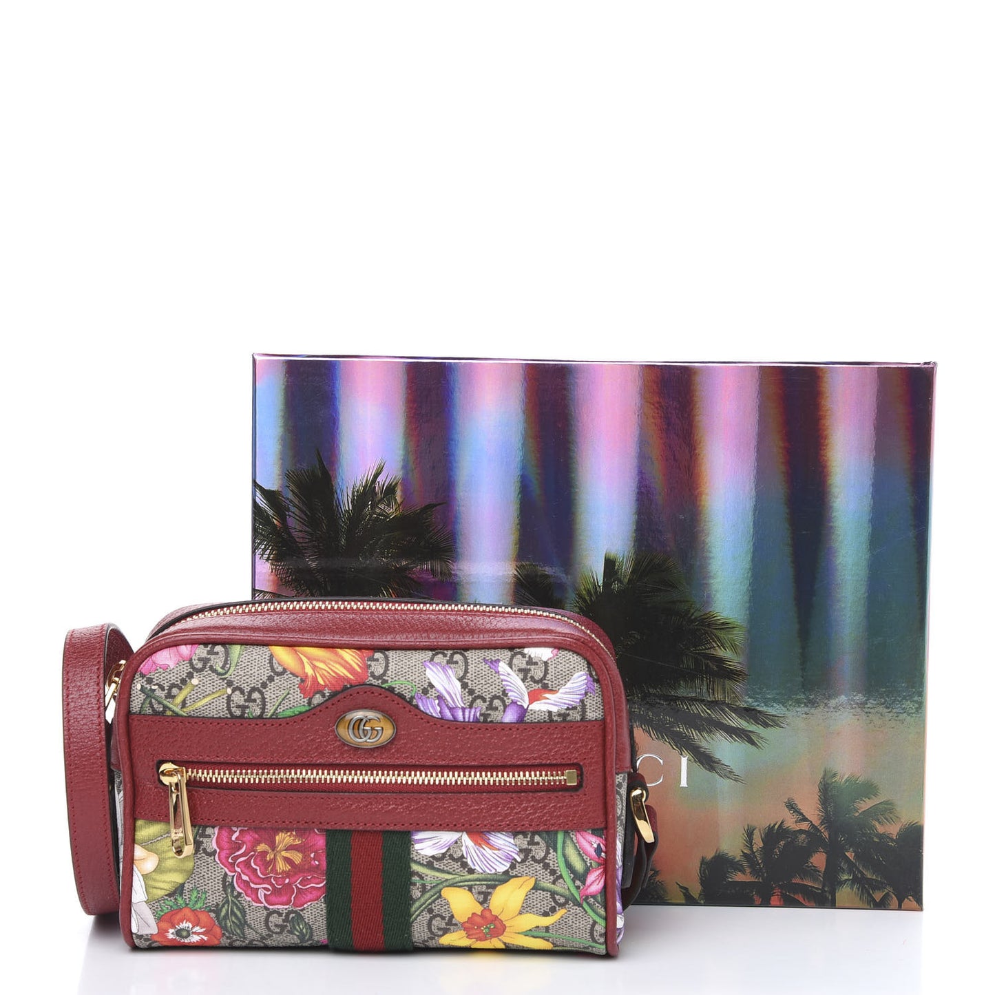 GG Supreme Monogram Flora Web Mini Ophidia Shoulder Bag Red