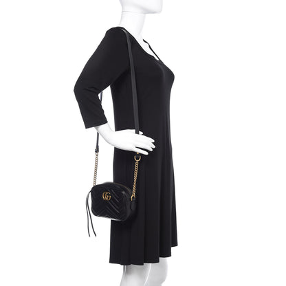 Gucci Calfskin Matelasse Mini GG Marmont Chain Shoulder Bag Black 2 of 11