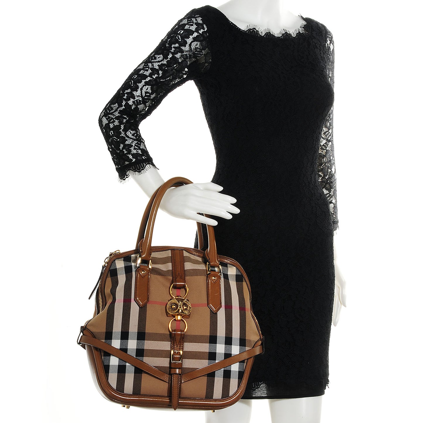 Bridle Calfskin House Check Owl Medium Orchard Bowling Bag Brown Ochre
