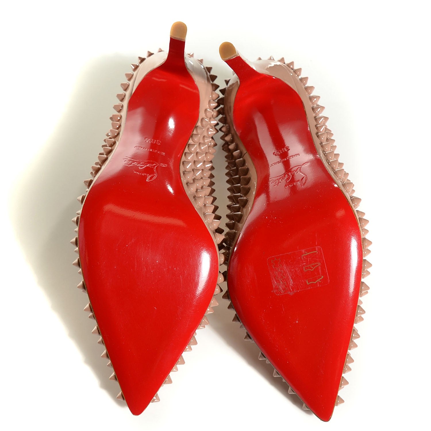Christian Louboutin Patent Pigalle Spikes 100 Pumps 38.5 Nude 5 of 7