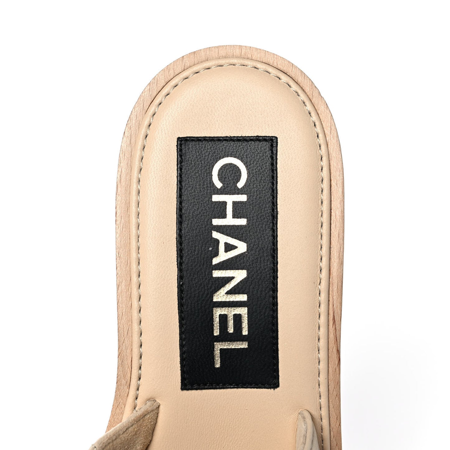 Lambskin Quilted CC Slip On Platform Sandals 36 Beige