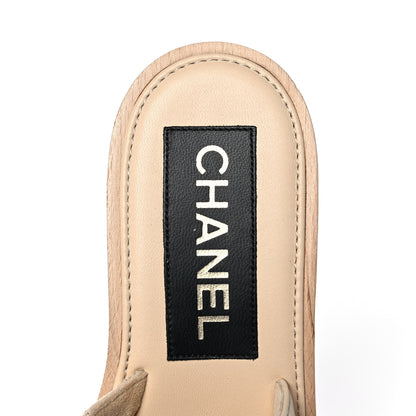 Chanel Lambskin Quilted CC Slip On Platform Sandals 36 Beige 7 of 9
