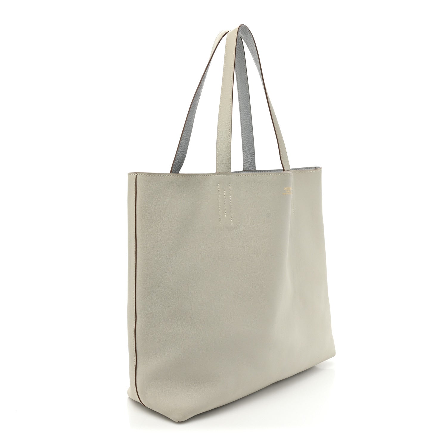 Hermes Veau Sikkim Taurillon Clemence Double Sens 36 Reversible Tote Bleu Pale Gris Perle 5 of 24